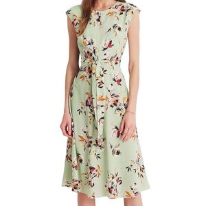 Ralph Lauren LRL Floral Crepe Midi Dress 12P Sage Pistachio Classic Office Party